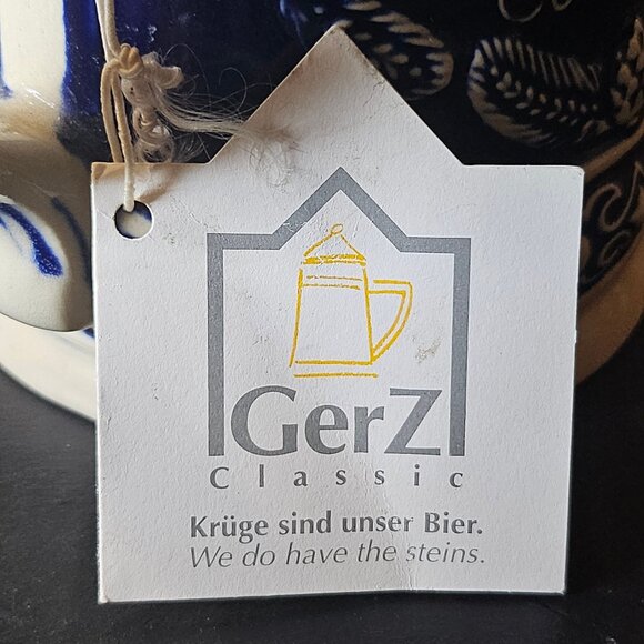 Vtg. Gerz German Zinc Lidded Beer Stein Cobalt Blue Koptenumab Gotterhalt's - Picture 2 of 12